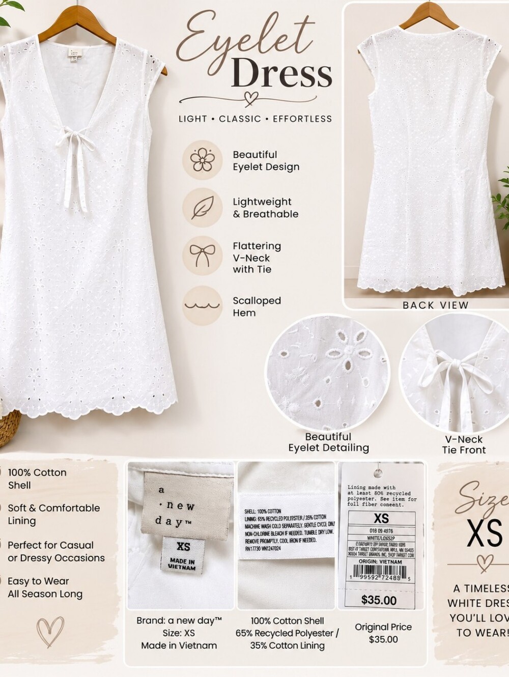 a new day White Eyelet V-Neck Tie Sundress